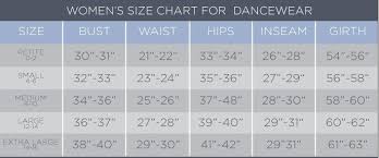 danskin leotard size chart