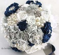 Brooch Bouquet Wedding Bouquet Navy Blue White And Silver With Handmade Flowers Someth Navy Blue Brooch Bouquet Coral Bouquet Wedding Wedding Brooch Bouquets