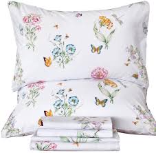 Find great deals on floral sheets at kohl's today! Qsh Queen S House Floral Butterfly Sheets Sets Egyptian Cotton Printed Deep Pocket Bed Sheet Set King Size Sheet I Amazon Ca Home Kitchen