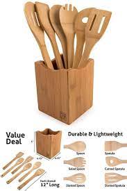 Get info of suppliers, manufacturers, exporters, traders of wooden kitchen utensil for buying in india. Natural Bamboo Wood Wooden Spatula Gift For Kitchen Utensils Holder Set 7 Pieces Megalowmart Wooden Kitchen Utensils Wood Kitchen Tool Wood Kitchen Utensils