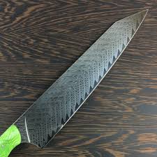 Green Mamba Gyuto K Tip 10in Chef S Knife Herringbone Damascus Knife Chef Knife Damascus Blade