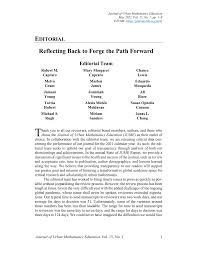 PDF) EDITORIAL Reflecting Back to Forge the Path Forward Editorial Team