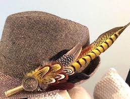 Feather And Bullet Hat Pin Fascinator Hair Clip Pheasant Xl Fedora Yellow Races Feather Crafts Feather Art Feather