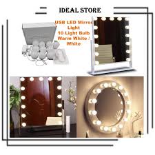 Square mirror vanity set with light bulb white. Lampu Led Mirror Light Make Up Vanity Mirror Light 10 Light Bulb Usb Makeup Dressing Hollywood Style Warm White White Shopee Malaysia