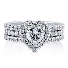 2 21 Carat Heart Shaped Diamond Halo Engagement Ring Set Triple Eternity Band Al Heart Shaped Engagement Rings Heart Wedding Rings Heart Wedding Rings Sets