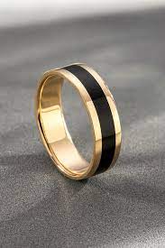 Mens Wedding Band With Black Enamel Wedding Ring For Him Etsy In 2021 Mens Gold Wedding Band Wedding Rings Mens Gold Rings