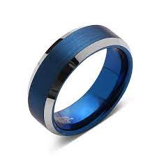 Blue Tungsten Wedding Band Silver Brushed Tungsten Ring 8mm Mens Ring Tungsten Carbide Engagement Band Comfort Fit Vintage Engagement Rings Unique Tungsten Engagement Rings Tungsten Carbide Wedding Bands