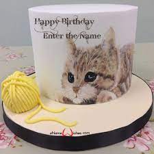 Gâteau personnalisé en pâte à sucre sur le thème tête de chat. Cute Cat Cake Ideas With Name Enamewishes