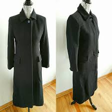 Albert Nipon Black Classic Long Wool Coat 1petite