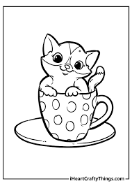 Color in the tea cup and spoon in this simple but fun printable coloring sheets. 20 Kitten Coloring Pages