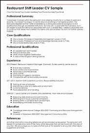 Shift Manager Job Description Resume New Restaurant Shift Leader Cv Sample Resume Maker Basic Cv Template Teacher Resume Examples