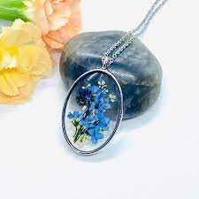 Blue Flower Necklace Real Hand Pressed Forget Me Not Handmade Etsy Pressed Flower Necklace Resin Necklace Flower Necklace