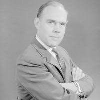 Portrait of Burton J. Moyer, Lawrence Radiation Laboratory senior scientist  and physics research group leader, appointed chairman of UC's Physics  Department in 1962. Morgue 1962-33 (P-1) [Photographer: Donald Cooksey]