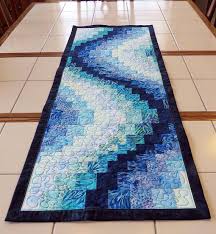 Quilted Bargello Batik Table Runner Blue Wave Etsy Quilted Table Runners Table Runner Pattern Batik Table Runners