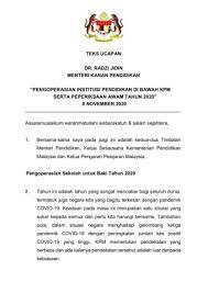 Menteri perdagangan antarabangsa dan industri. Teks Ucapan Menteri Pendidikan 8 November 2020