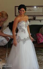Wholesale Cheap Bling Bling Mermaid Tulle Wedding Dress Sweetheart Beaded Crystal Floor Length 0757 F Cheap Bridal Dresses Cheap Wedding Dress Wedding Dresses