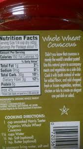Jun 22, 2021 · wheat berries, bulgur, and amaranth are just three examples of tasty whole grains you could swap for brown rice. Harris Teeter Naturals Whole Wheat Couscous Organic Calories Nutrition Analysis More Fooducate