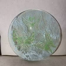 VTG EDWIN WALTER Mid Century Fused Art Glass Green Butterfly Dish Plate  10.75" $39.99