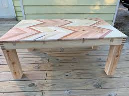 Using additional pallet wood, make a frame for the table edge. Chevron Pallet Wood Coffee Table No Fasteners Used Palletfurniture