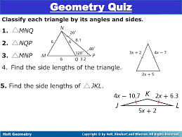 Classifying by sides is a bit easier, so let's start with that. Angles In A Triangle Quiz