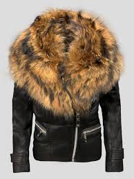 Black Colored Real Leather Down Biker Jacket With Raccoon Fur Collar Biker Jacket Winter Faux Fur Coat Jackets