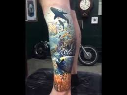 Black and grey ships in ocean storm tattoo on full back. Realistic Tattoo Of The Underwater World Youtube