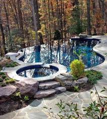 Beautiful Freeform Hillside Infinty Pool Beautiful Forest View From Pool Infinitypools Pools Backyard Pool Pool Landscaping Backyard Pool Designs