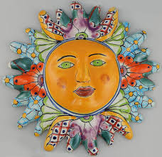 Mexican Talavera Ceramic Sun Face Wall Decor Hanging Pottery Folk Art 15 Hand Painted Pottery Ceramic Sun Pottery Painting