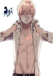 Anime picture 752x915 with mikagura gakuen kumikyoku kuzuryu kyoma ailm single tall image short hair blonde hair sitting looking away orange eyes from above open collar male uniform school uniform shirt white shirt paintbrush paint Anime 1279052 Blonde Hair Anime Guy And Mask On Favim Com