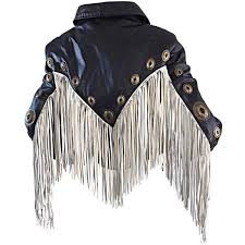 Preowned Amazing Vintage Black And White Leather Fringe Biker Western Jacket Vintage Fringe Jacket Fringe Leather Jacket Leather Fringe
