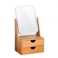 Bamboo Cosmetic Makeup Organizer Box With Mirror Drawer Makyaj Masasi Makyaj