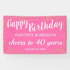 Personalized Birthday Banners For Adults Pretty Pink And Gold Glitter Adult Birthday Banner Zazzle Com Personalized Birthday Banners Adult Birthday Birthday Banner