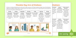 Each day will have a different theme with an activity focused in science, technology, engineering, art or mathematics! Free Mandela Day Acts Of Kindness Activity Teacher Made