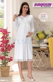 Sahnur Kollari Etegi Dantel Lohusa Gecelik 2185 Gecelikler Dantel Pijama