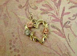 Vintage 14k Heart Necklace Pendant Black Hills Gold Open Heart Embellished Three Gold Colors Of Flowers Black Hills Gold Heart Pendant Necklace Heart Necklace