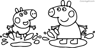 Peppa pig coloring pages with images peppa pig coloring pages. Peppa And George Jumping In Muddy Puddles Coloring Page Coloringall
