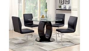 The double flared base immediately kitchen island table with storage and chairs: Lodia Black Round Dining Table Set