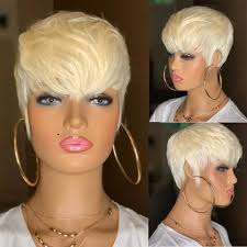 613 Peruk Bal Sarışın Insan Saç Peruk Siyah Kadın Peruklar Için Patlamalar  Ile Dalgalı Kısa Bob Yi TL548.54