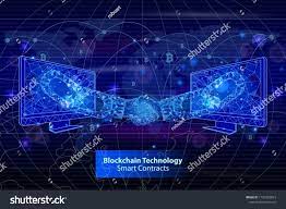 Blockchain Technology Smart Contract Poster Vector Handshaking Of People Working In Same Field Business And Profit Blockchain Technology Blockchain Contract