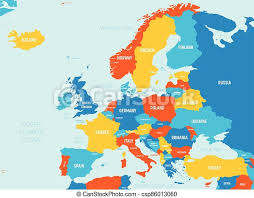 The union currently counts 27 eu countries. Europe Map 4 Bright Color Scheme High Detailed Political Map Of European Continent With Country Ocean And Sea Names Canstock