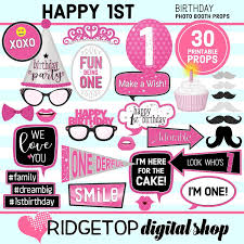Happy Birthday Photo Booth Props Printable 1st Birthday Printable Pink Photo Booth Props Ridgetop Digital Shop Birthday Props Photo Booth Props Birthday Photo Booths