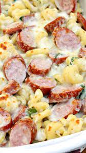 Spicy Smoked Sausage Alfredo Bake Recipe Food Dishes Recipes Easy Pasta Recipes