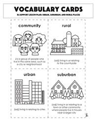 Vocabulary Cards Urban Suburban And Rural Places Worksheet Education Com In 2020 Vocabulary Cards Vocabulary Flash Cards English Lessons For Kids