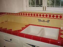 Red And Yellow La Deco Kitchen Countertop Vintage Kitchen Tile Countertops Retro Tiles