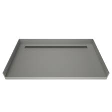Tile Redi 40 In X 63 In Barrier Free Shower Base With Back Drain And Brushed Nickel Trench Grate Gray Shower Base Tile Redi Tileable Shower Base