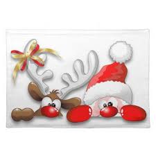Funny Santa And Reindeer Cartoon Placemat Zazzle Com Santa And Reindeer Christmas Drawing Magical Christmas