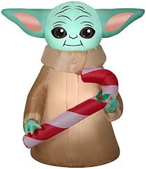 Gemmy 4 5ft Tall Star Wars The Mandalorian The Child Baby Yoda Holding Candy Cane Christmas Airblo Animated Plush Christmas Inflatables Inflatable Decorations