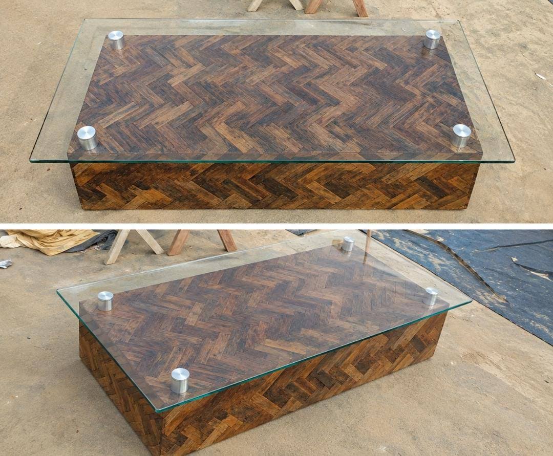 Custom wooden centre table with 10 mm clear toughened glas product image