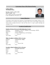 Standard curriculum vitae/resume format for experience candidates. Sample Cv