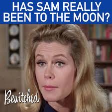 After a little magical trip to Japan with Endora (Agnes Moorehead), Darrin  (Dick York) questions where Samantha (Elizabeth Montgomery) has been and  she states that she's been to the moon... which ...